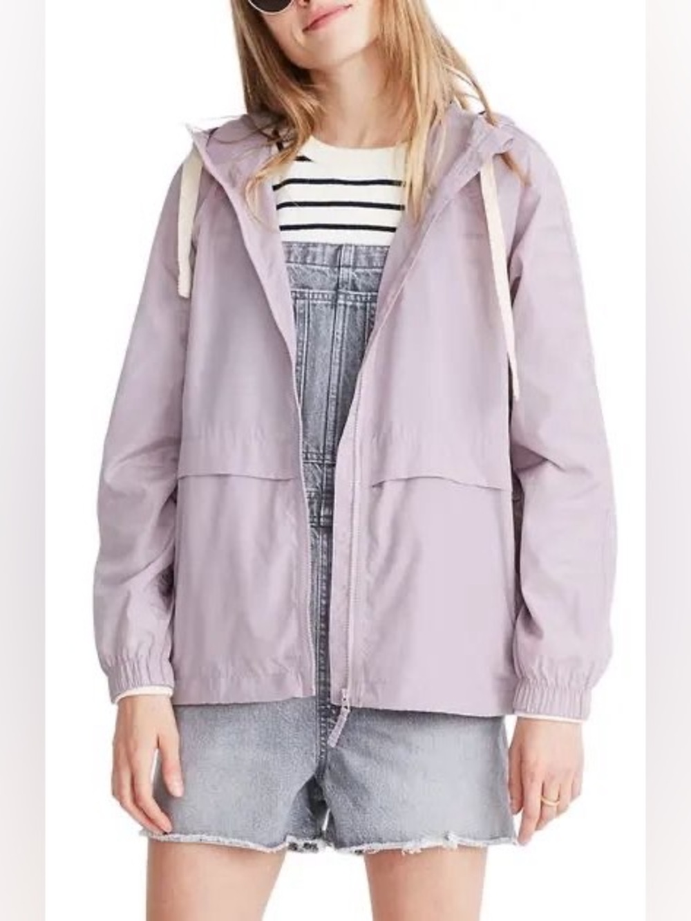 L Madewell Raincheck Hooded Packable Raincoat Lilac Mauve Long Sleeve Womens Jac